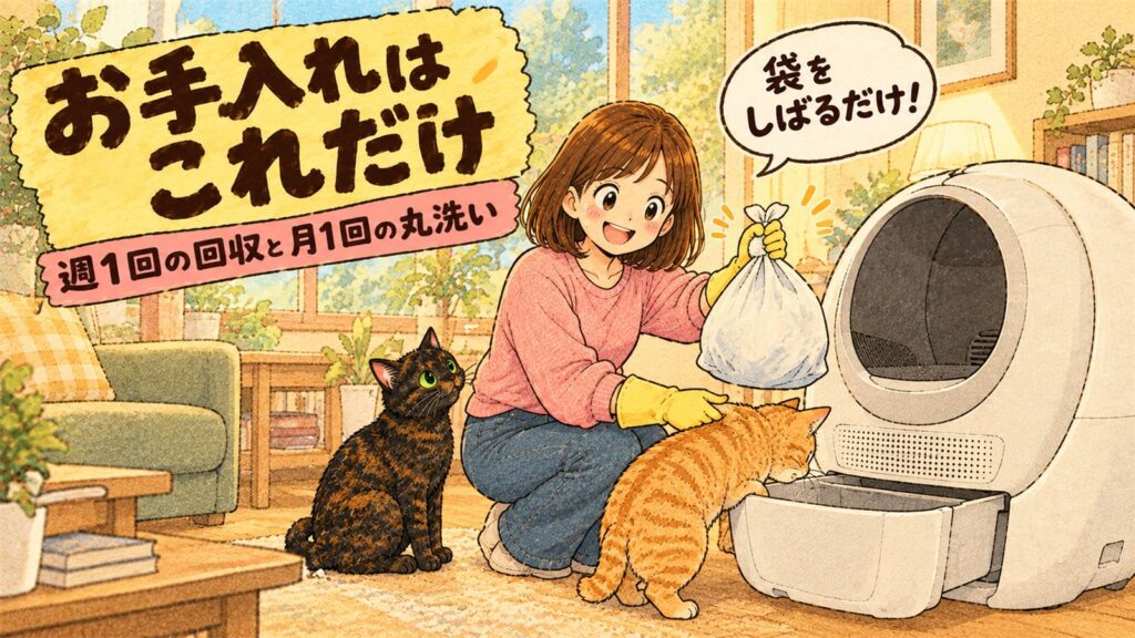 猫の自動トイレのお手入れ方法を紹介するバナー