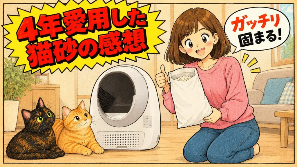 4年愛用した猫砂の感想を紹介するバナー